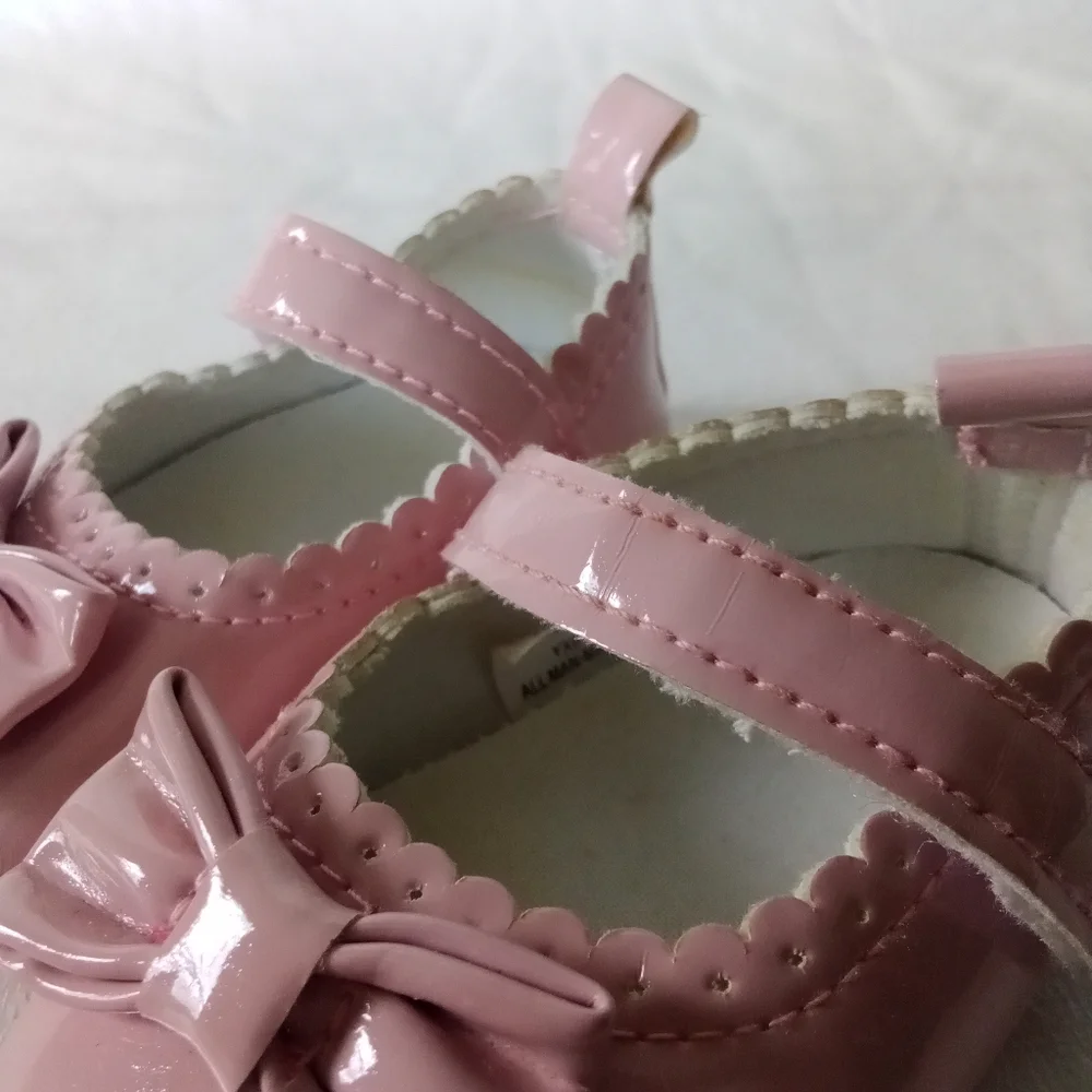 Baby Girls Pink Shoes With Bow Velcro Straps 3-6 Months Old Baby Shoes